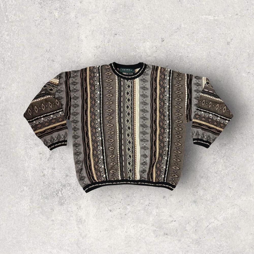 Vintage Tundra Canada 3D Knit Sweater Men’s XL Brown Multicolor Grandpa Core